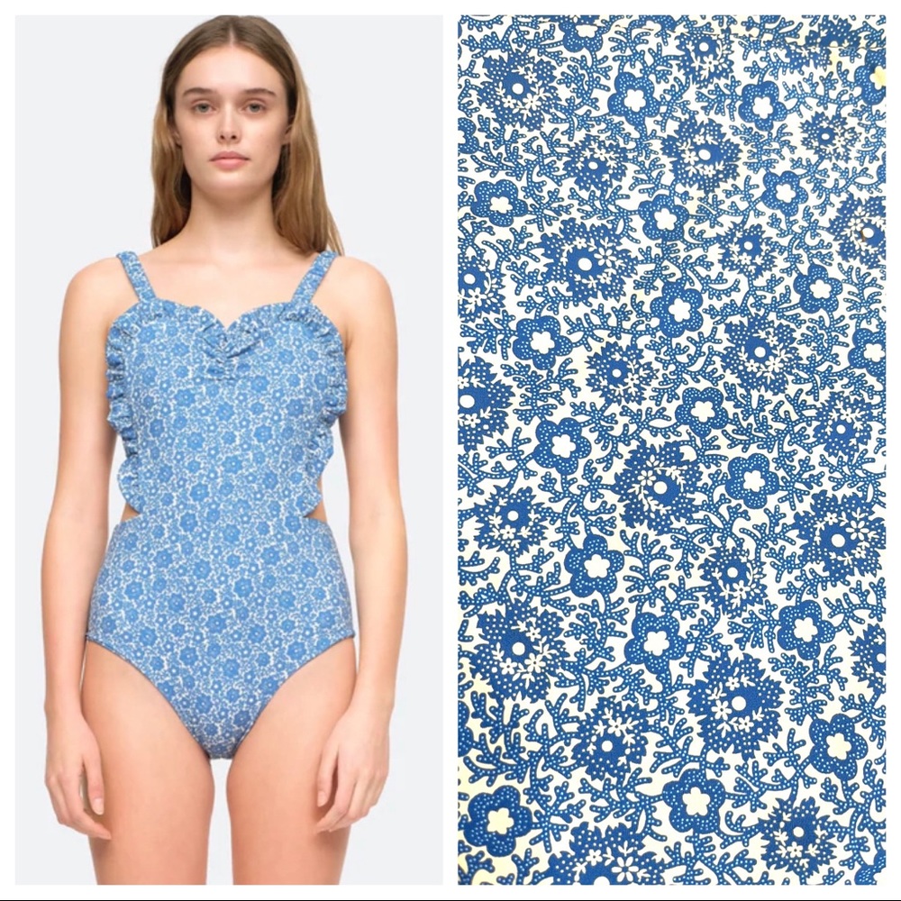 NWT Sea New York Ida Ruffle 1 PC Swimsuit Blue SZ L